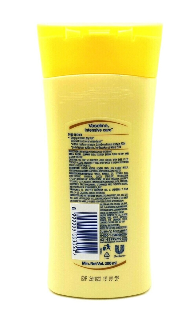 Pack of 3 Vaseline Intensive Care Deeply Restores Dry Skin 200 Ml