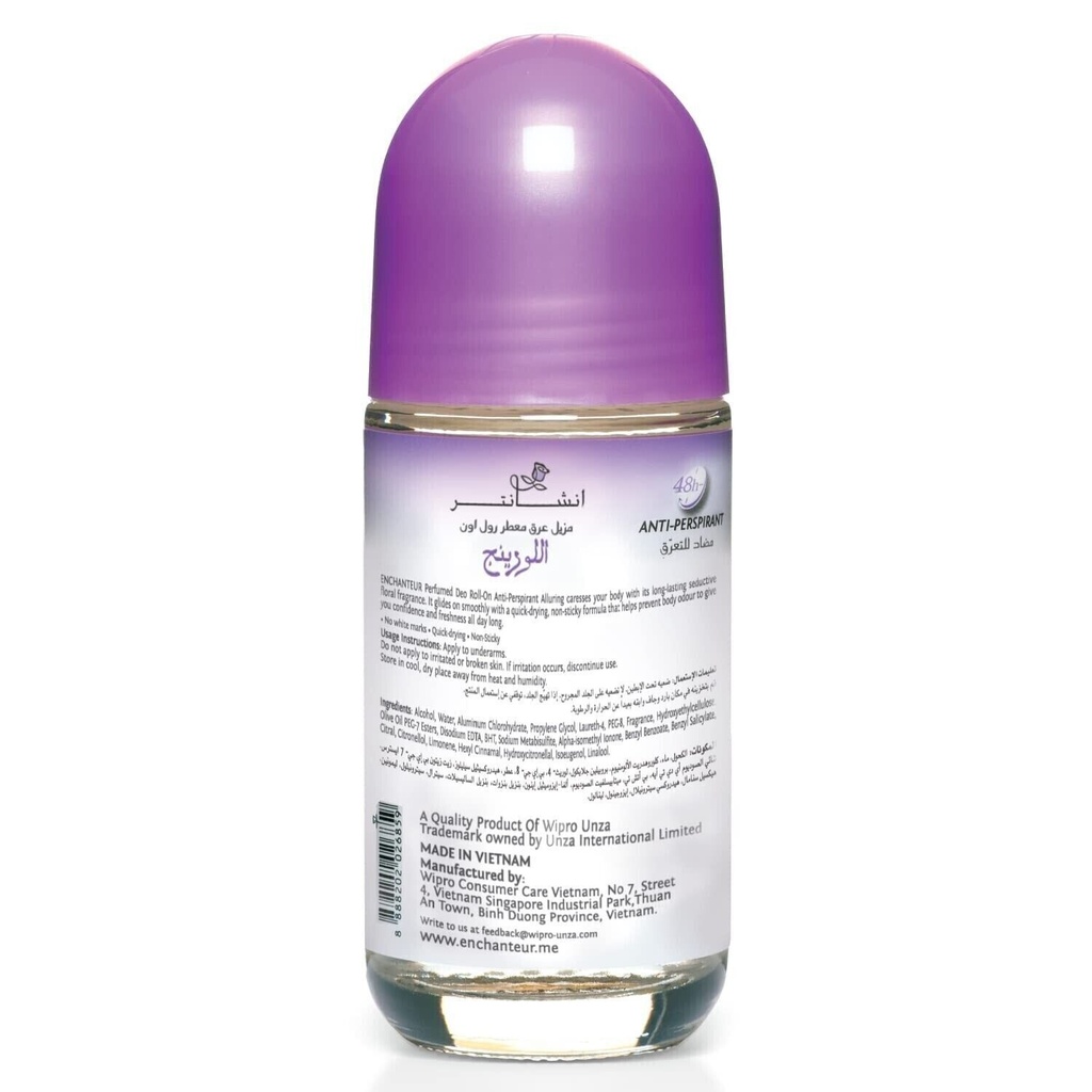 Enchanteur Alluring Roll-on Deodorant with Roses Vanilla Extracts for Women 50ml