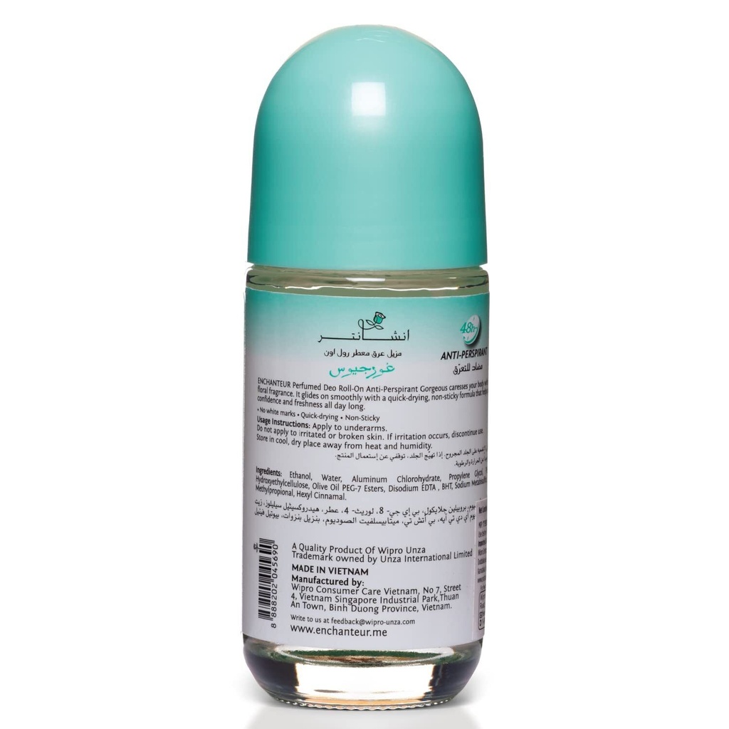 Enchanteur Gorgeous Roll-on Deodorant  48 Hr Odour Protection  Anti Perspirant for Women  50ml
