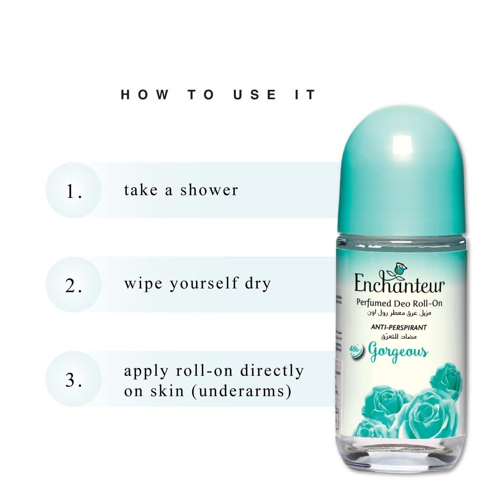 Enchanteur Gorgeous Roll-on Deodorant  48 Hr Odour Protection  Anti Perspirant for Women  50ml