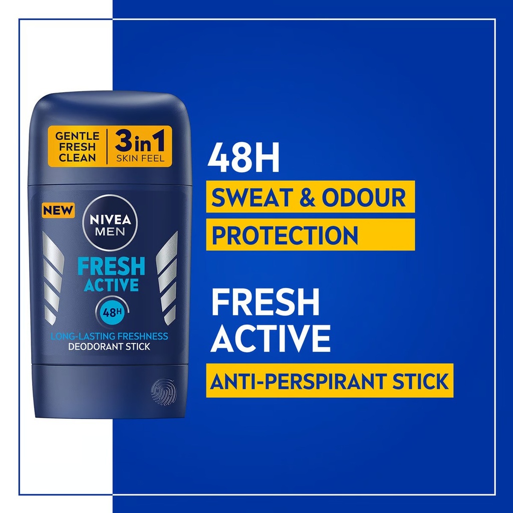 New Nivea Men Antiperspirant Stick Fresh Active 50 Ml Free Shipping Worldwide