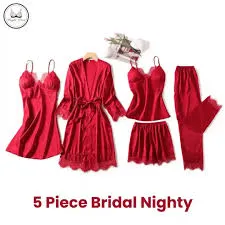 Julie Night Wear Silky Mahroon  5pcs