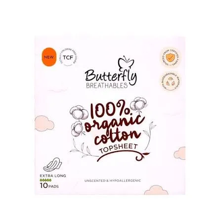 Butterfly Breathable Organic Cotton 10 Pads