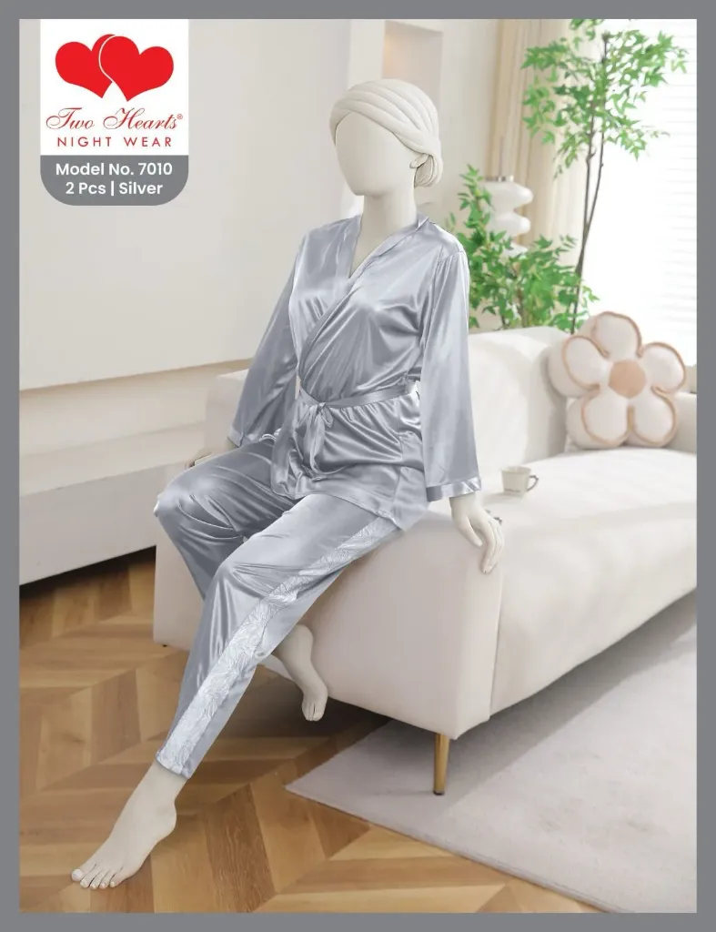 Two Hearts Night Wear Silky 2pcs
